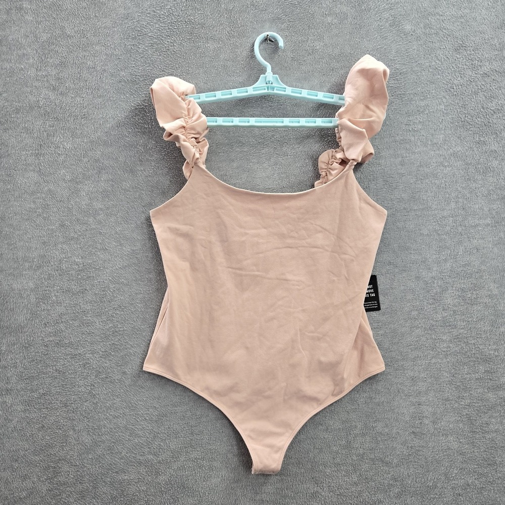 Express Women Bodysuit XL Pink Snap Ruffle Sleeveless‎ NWT
